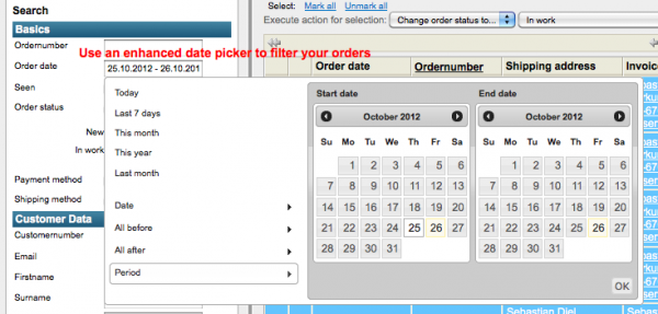 SilverCart Order Management - Date Filter